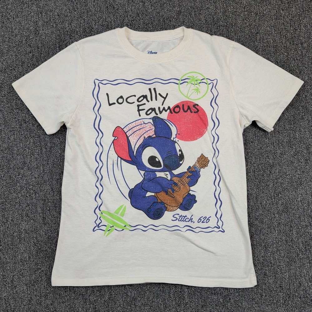 Disney Stitch Y2K Graphic Tee S Cream Locally Famous Ukulele Tropical Beachy